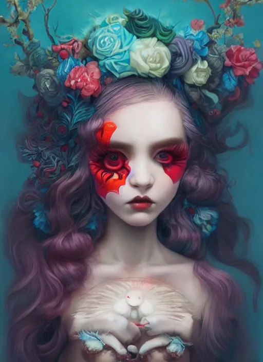 Prompt: pop surrealism, lowbrow art, realistic cute girl painting, japanese street fashion, hyper realism, vivid colours, rococo, natalie shau, loreta lux, tom bagshaw, mark ryden, trevor brown style,