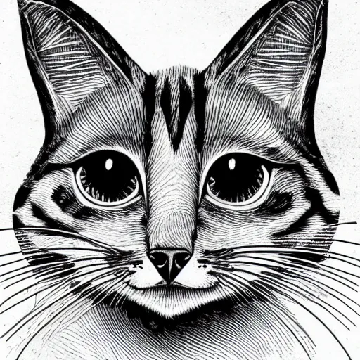 Prompt: Tim Mcdonagh illustration of a cute cat