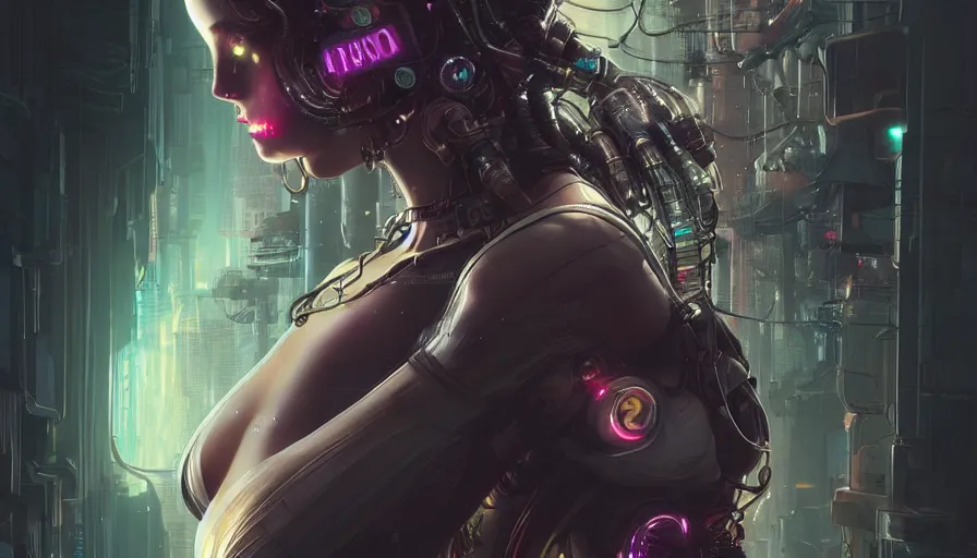 Image similar to contiousness, cyberpunk gorgeous goddess, neon, alterd carbon, mech suit, fibonacci, sweat drops, insane, intricate, highly detailed, digital painting, artstation, concept art, smooth, sharp focus, illustration, Unreal Engine 5, 8K, art by artgerm and greg rutkowski and alphonse mucha