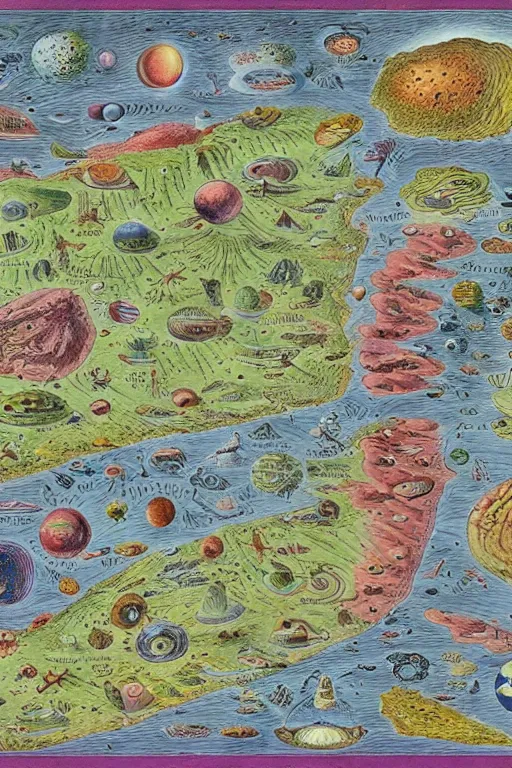 Image similar to a map of another galaxy, in the style of the codex seraphinianus