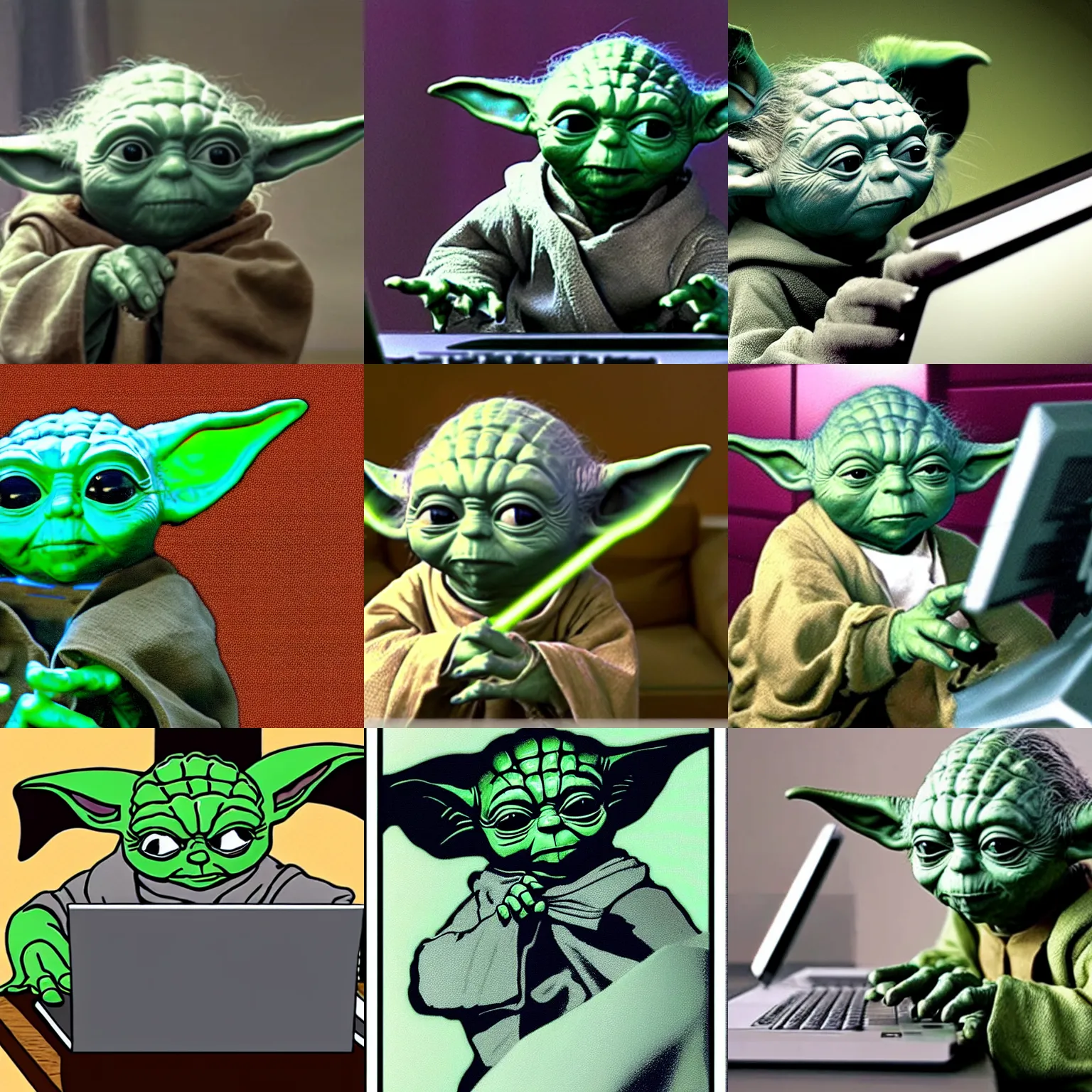 Image similar to yoda using computer