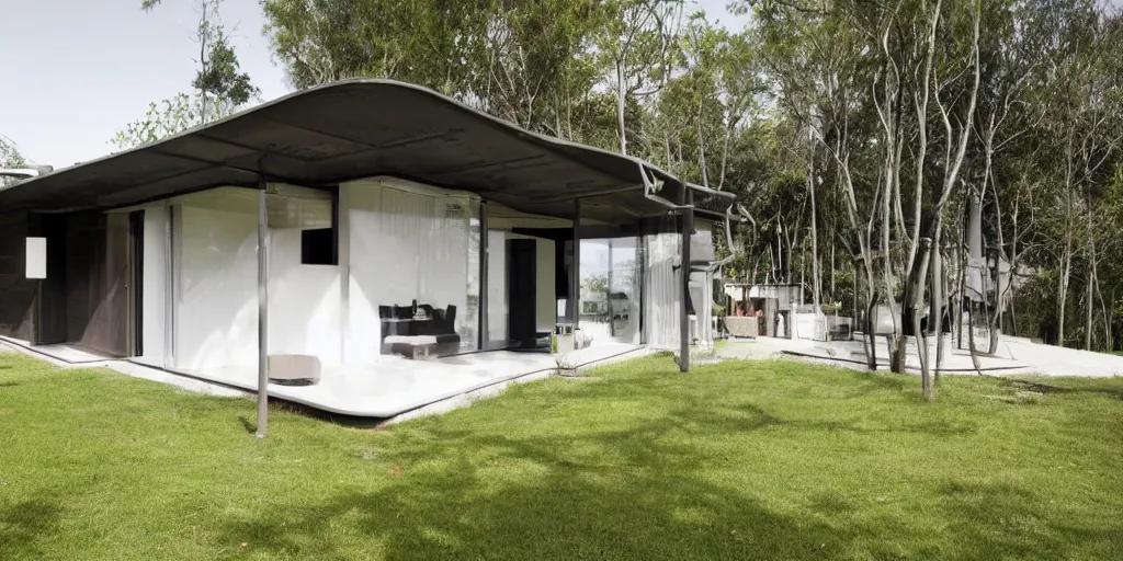 Image similar to modern residence, made from corrugated steel pipe, tube elements, round elements