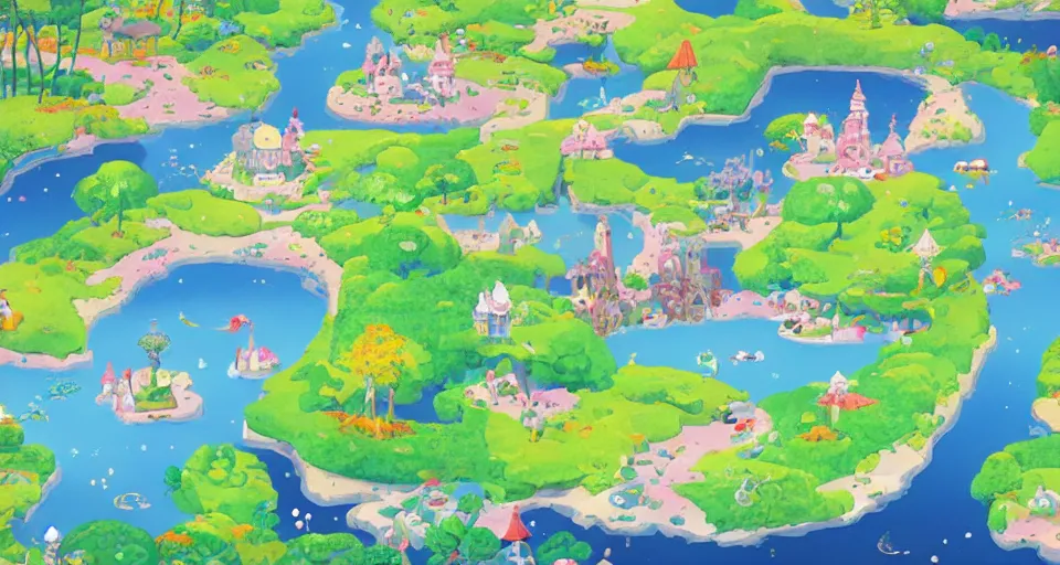 Image similar to a map of a fantasy land, a storybook illustration, featured on behance, magical beautiful landscape, 2 d game art by chiho aoshima