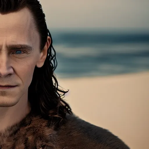 Image similar to portrait of a young loki, beach pic, depth of field, zeiss lens, detailed, symmetrical, centered, fashion photoshoot, by annie leibovitz and steve mccurry, david lazar, jimmy nelsson, breathtaking, 8 k resolution, extremely detailed, beautiful, establishing shot, artistic, hyperrealistic, beautiful face, octane render