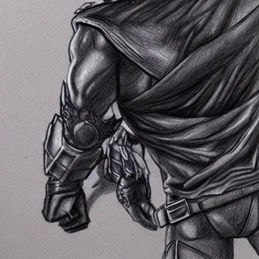 Image similar to a highly detailed drawing of a man wearing a epic shadow hero costume