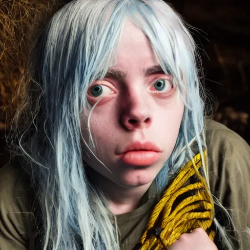 Image similar to billie eilish as a starving child in africa 4k