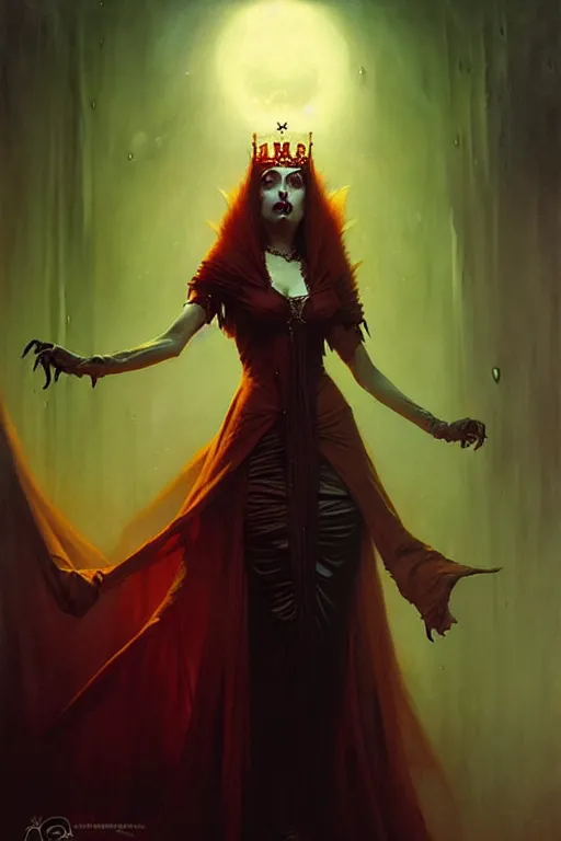 Image similar to queen vampire by anna podedworna, greg rutkowski, gaston bussiere, simon bisley