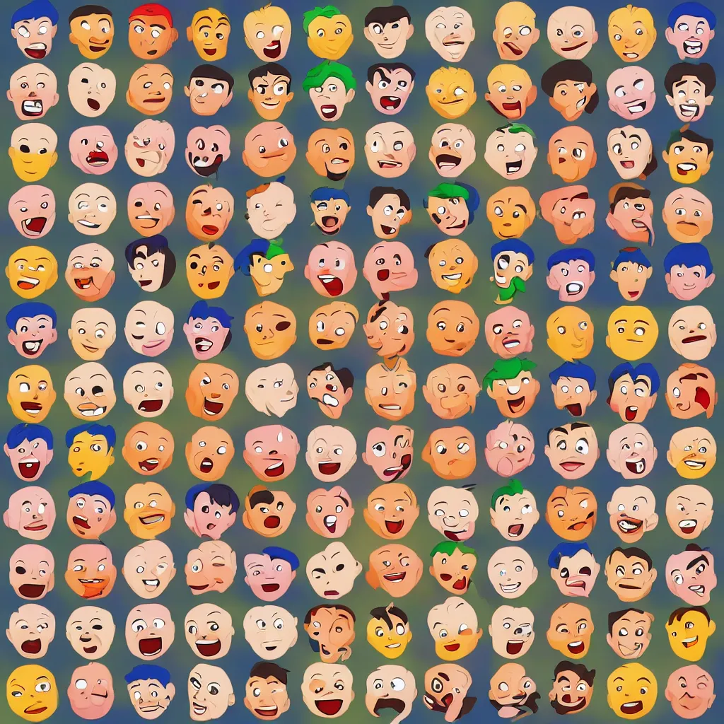 Prompt: a 3x3 grid of expressive hd emojis based on a cartoon hotdog, happy, sad, angry, laughing