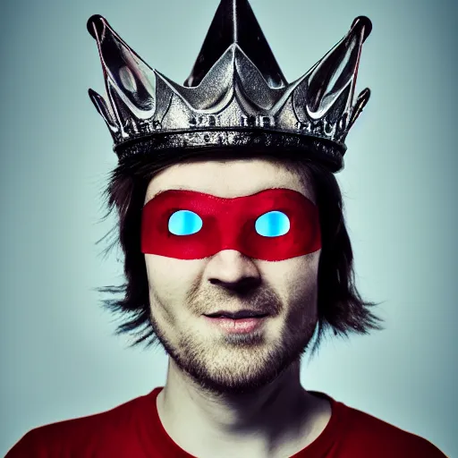 Image similar to man with a crown, smirk, photograph, black backgrounds, glowing red eyes