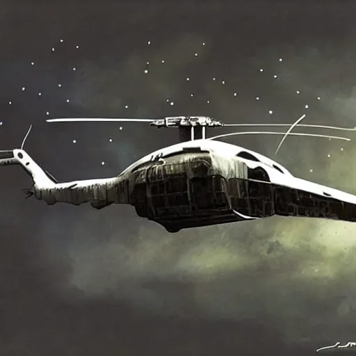 Image similar to concept art prometheus helicopter by james cameron