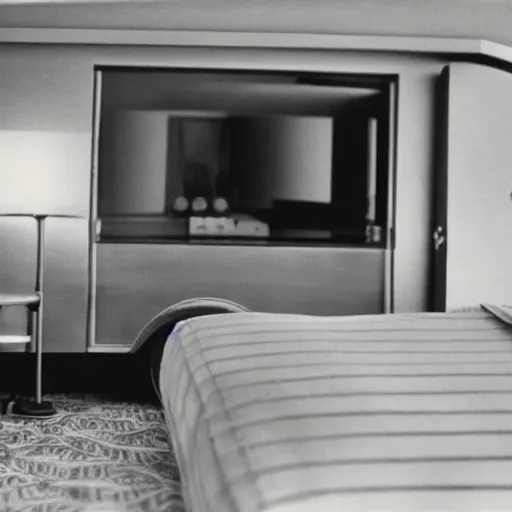 Prompt: a car inside of a hotel room, arriflex 35