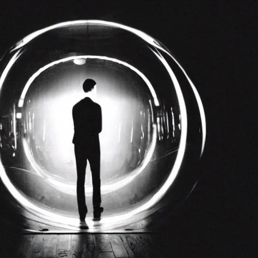 Image similar to movie still of a man inside a bubble, artsy film, beautiful composition, 3 5 mm film