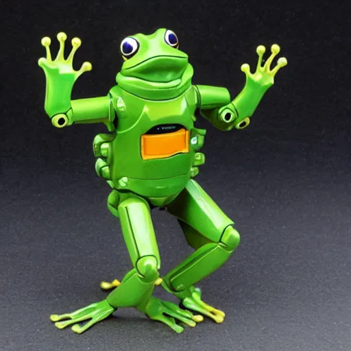 Prompt: frog enters an eva mech suit