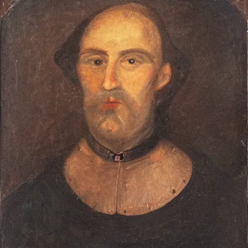 Image similar to portrait of a man, his face is made of leather