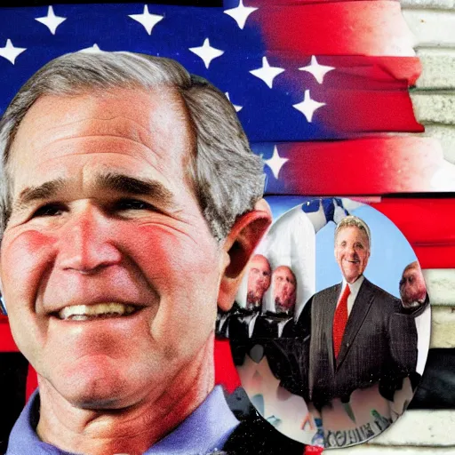 Image similar to tattoo of george w. bush with a mission accomplished! banner