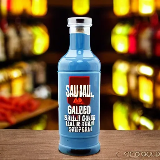 Prompt: saul goodman grill sauce bottle