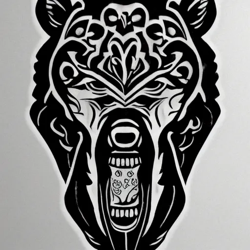 Prompt: tattoo design, stencil, bear, claws below bear