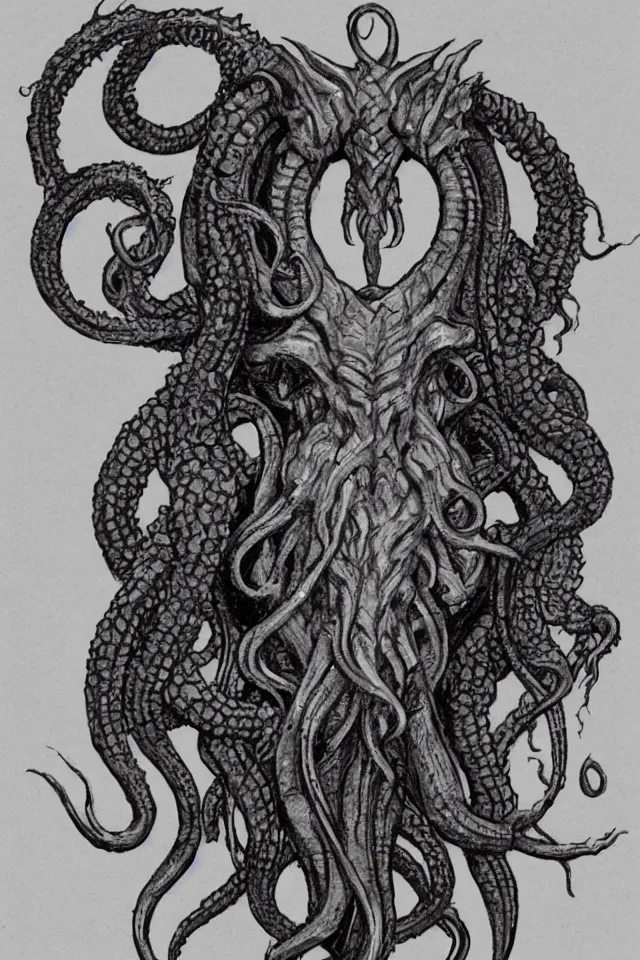 Image similar to concept art, Cthulhu zodiac head