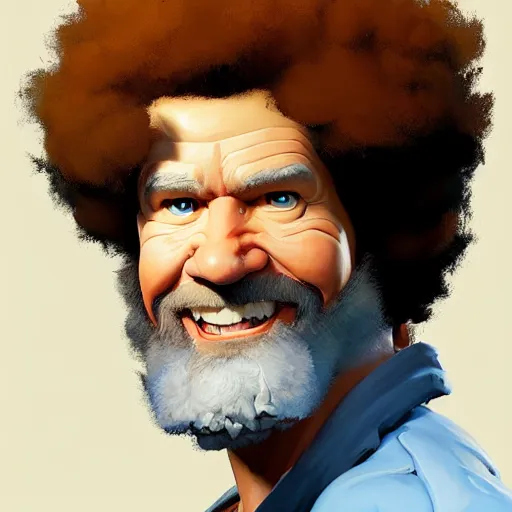 Prompt: Greg Manchess portrait painting of Bob Ross as Overwatch character, medium shot, asymmetrical, profile picture, Organic Painting, sunny day, Matte Painting, bold shapes, hard edges, street art, trending on artstation, by Huang Guangjian and Gil Elvgren and Sachin Teng