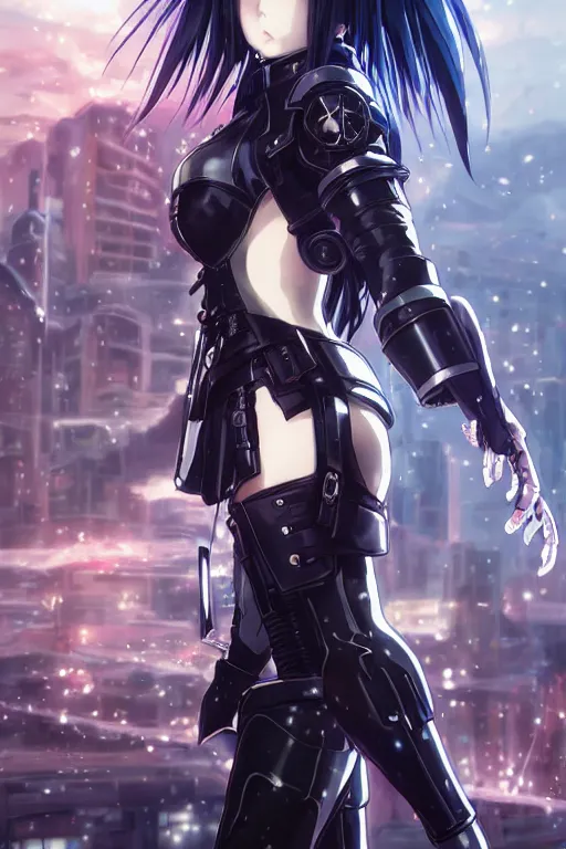 Image similar to portrait Anime girl in cyberpunk trinity blood armor, cute-fine-face, black-hair pretty face, realistic shaded Perfect face, fine details. Anime. realistic shaded lighting by Ilya Kuvshinov katsuhiro otomo ghost-in-the-shell, magali villeneuve, artgerm, rutkowski, WLOP Jeremy Lipkin and Giuseppe Dangelico Pino and Michael Garmash and Rob Rey and Yoshitaka Amano and Thores Shibamoto