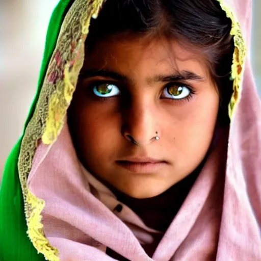 Prompt: afghan girl with green eyes