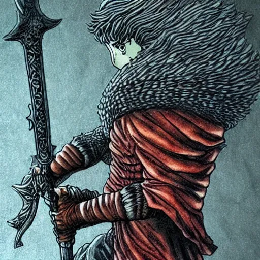 Image similar to Guts, Berserk, in the style of kentaro miura, very detailed, masterpiece, award winning, greatsword, coloured, manga