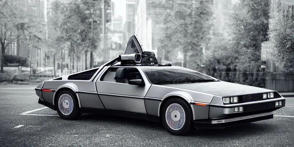 Image similar to a photoshoot of a delorean by ash thorp, car, back to the futur, ultra realistic, ultra detailed, 8 k, award winning