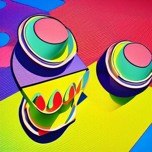 Prompt: pop art, 3d illustration, symmetrical shapes with different colors