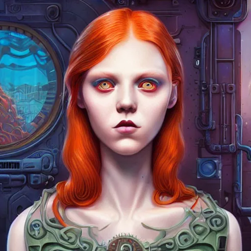 Image similar to Lofi pale redhead BioPunk Lovecraft Lovecraftian portrait, Pixar style, by Tristan Eaton Stanley Artgerm and Tom Bagshaw.