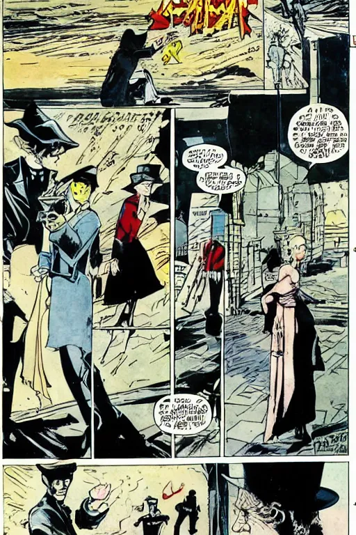 Image similar to sandman vs corto maltese, comic book page, art by hugo pratt