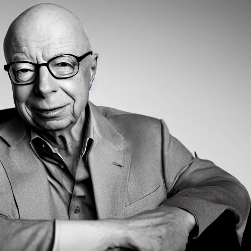 Image similar to uhd candid photo of klaus schwab with empty pockets and very sad frown, with accurate face, uhd, studio lighting, photorealistic, correct face, photo by annie leibovitz