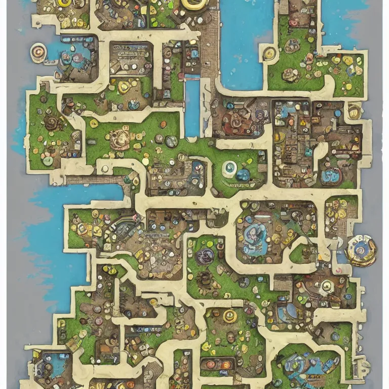 Image similar to full - color floor plan of spongebob squarepants, d & d, pathfinder, by jeff todd and greg rutkowski, trending on artstation, pinterest
