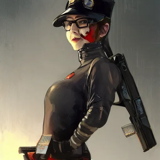 Image similar to gordon freeman as an attractive young smiling woman dressed as a metrocop, hd shot, digital portrait, beautiful, artstation, comic style, by artgerm, guy denning, jakub rozalski and charlie bowater