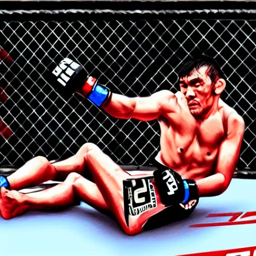 Image similar to tony ferguson knocked out, UFC, MMA, mixed martial arts, Ultimate fighting championship, trending on artstation, detailed art, oil painting