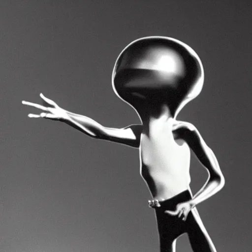 Prompt: hyperrealistic image of alien singing at a rock concert in the 1 9 6 0 s