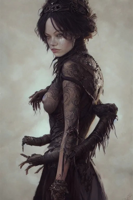 Image similar to ultra realistic illustration, zoe kravitz, emma stone hybrid as the gothic vampire queen, intricate, elegant, highly detailed, digital painting, artstation, concept art, smooth, sharp focus, illustration, art by artgerm and greg rutkowski and alphonse mucha