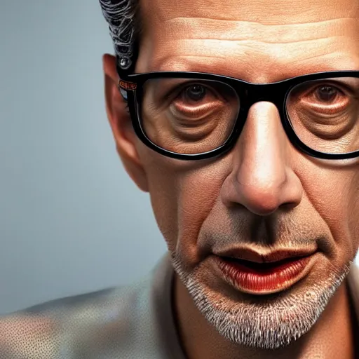 Prompt: !! hyperrealistic!! image of jeff goldblum, by thomas eakes & xiang duan, perfect facial symmetry, dim volumetric cinematic lighting, photorealistic,!! 8 k octane beautifully detailed render, post - processing, extremely hyper - detailed, intricate, lifelike texture, epic composition, masterpiece, trending on artstation, stunning!!,