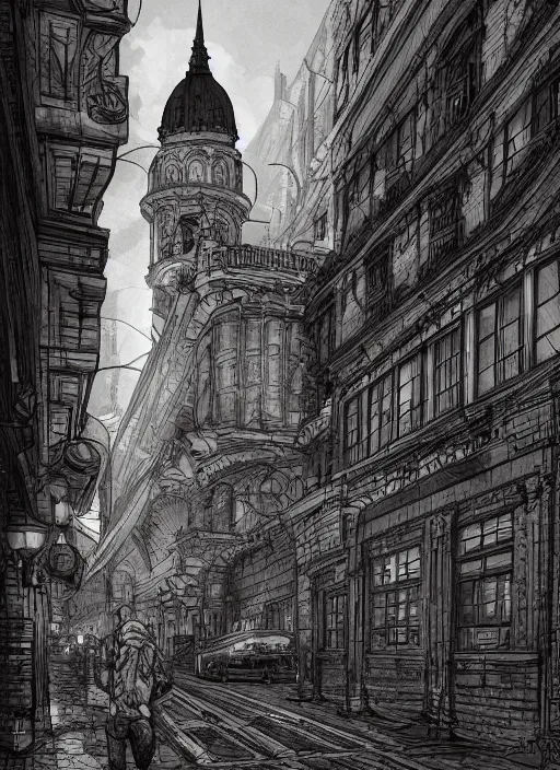 Image similar to Budapest , Dynamic lighting, cinematic, extremely high detail, photo realistic, cinematic lighting, pen and ink, intricate line drawings, post processed, artstation, matte painting, style by Paru Itagaki