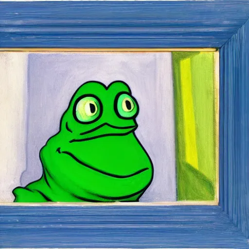 Prompt: pepe the frog by edward hopper