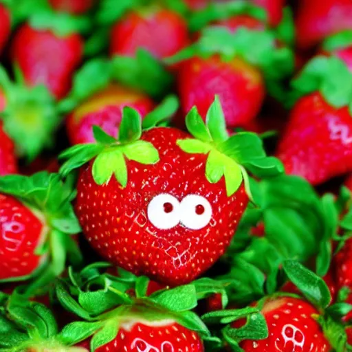 Prompt: strawberry creature with two eyes