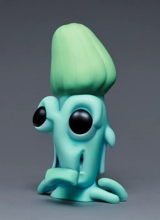 Image similar to funko pop figure of [ handsome ] squidward, chiseled jaw, sharp features, product photo