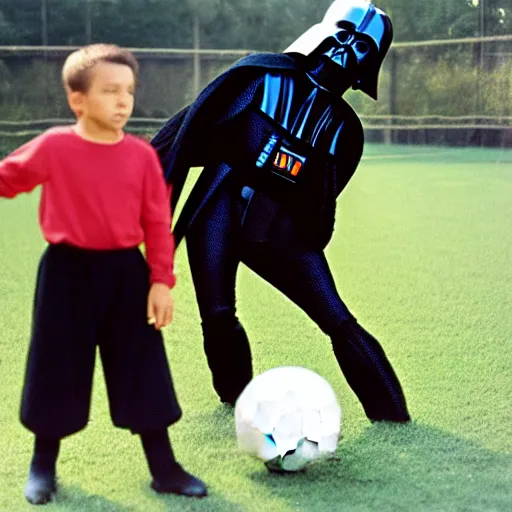 Image similar to Darth Vader playing soccer together with Elmo and Freddy Krueger