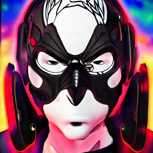 Image similar to detailed guy with mask made in persona style highly detailed high quality, 8k, smooth, art, art, detailed face, sharp focus, beautiful scene, neon, beautiful scene