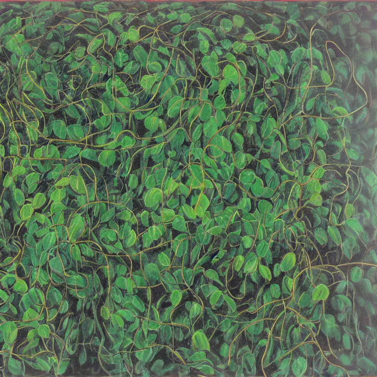 Prompt: a large messy dark green vine, abstract moody surrealist painting