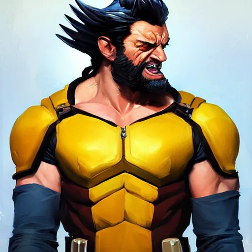 Image similar to Greg Manchess portrait painting of Wolverine as Overwatch character, medium shot, asymmetrical, profile picture, Organic Painting, sunny day, Matte Painting, bold shapes, hard edges, street art, trending on artstation, by Huang Guangjian and Gil Elvgren and Sachin Teng