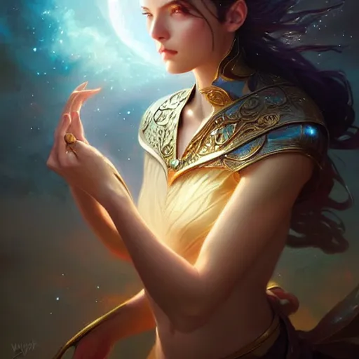 Image similar to star goddess, fine art, awesome fantasy book cover on pinterest, award winning, dark fantasy landscape, fantasy magic, intricate, elegant, sharp focus, cinematic lighting, highly detailed, digital painting, concept art, art by wlop and artgerm and greg rutkowski, masterpiece, trending on artstation, 8 k