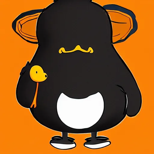 Image similar to character design of cute mole with black body and orange duck bill, cartoon style ，