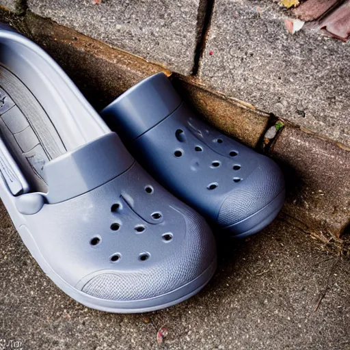 Prompt: someone stole my crocs from my carport, extremely photorealistic, hyper detailed, canon eos - 1 d x mark iii, 3 0 0 mm