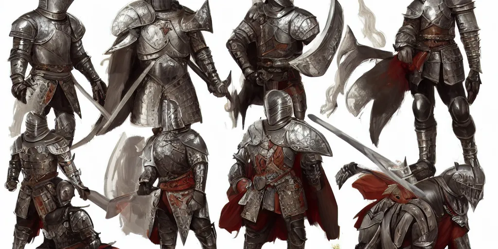 Image similar to different views of medieval knights, beautiful intricate concept art by senior character artist, trending on artstation, full body
