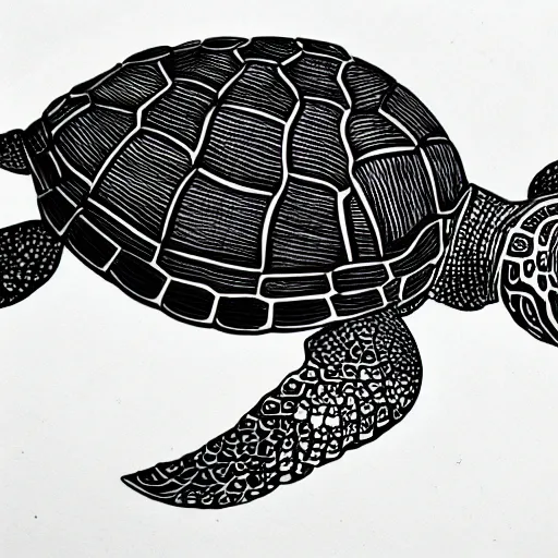 Image similar to turtle duck hybrid, black ink on paper, trending on artstation, beautiful, intricate, detailed